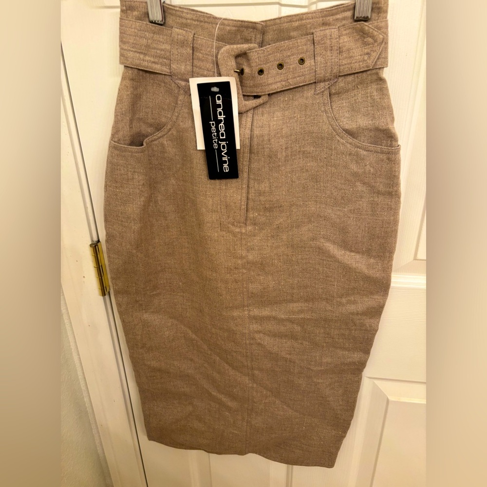 Andrea Jovine Women's Belted Pencil Skirt - Brown-Linen-NWT